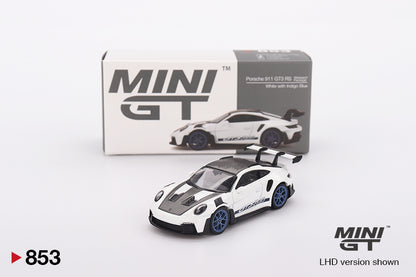 Mini GT Porsche 911 (992) GT3 RS Weissach Package White with Indigo Blue MGT00853