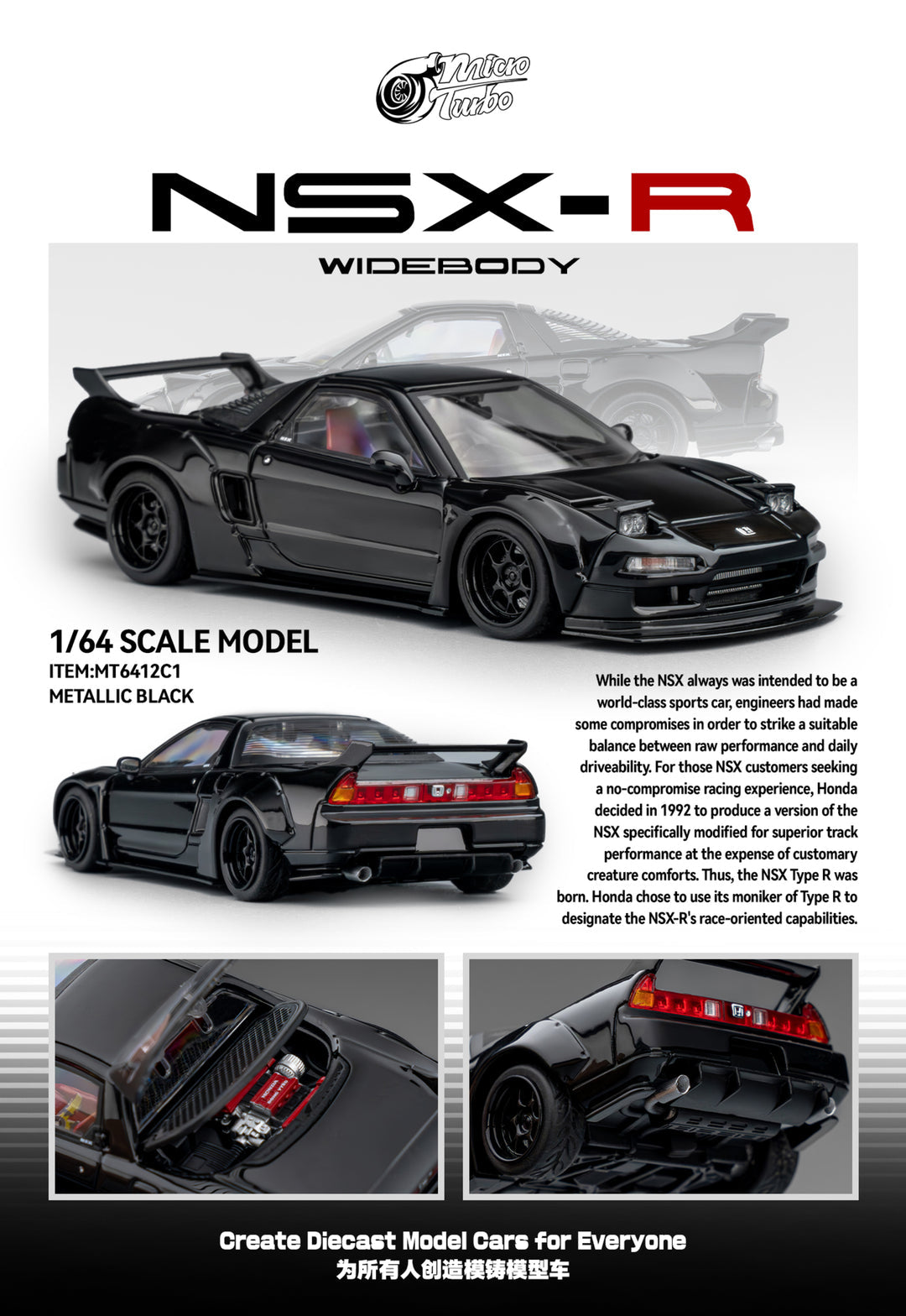Micro Turbo Custom Honda NSX-R Wide Body Metallic Black MT6412C1