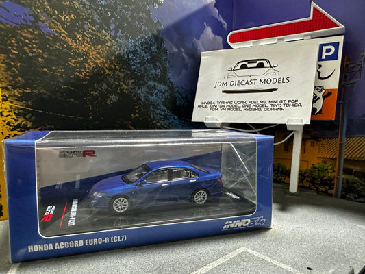 Inno64 Honda Accord Euro-R CL7 Artic Blue Pearl with Extra Decals And Extra Wheels IN64-CL7-BLU