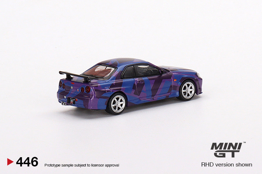 Mini GT Nissan Skyine GT-R (R34) V-Spec II MINI GT Digital Camouflage Purple MINI GT 5 Years Anniversary Model LTD 9999 pcs MGT00446-R