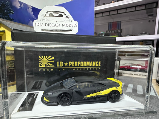 LB PERFORMANCE 1:64 LIBERTY WALK LB-WORKS Huracan LP610 Matt Black/Yellow Resin