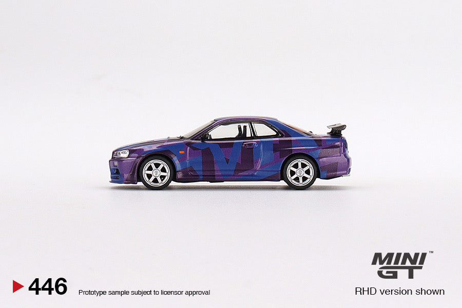 Mini GT Nissan Skyine GT-R (R34) V-Spec II MINI GT Digital Camouflage Purple MINI GT 5 Years Anniversary Model LTD 9999 pcs MGT00446-R