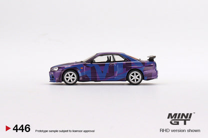 Mini GT Nissan Skyine GT-R (R34) V-Spec II MINI GT Digital Camouflage Purple MINI GT 5 Years Anniversary Model LTD 9999 pcs MGT00446-R