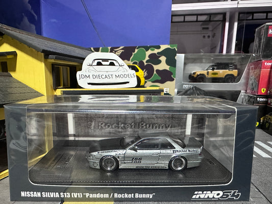 Inno64 Nissan Silvia S13 Pandem Rocket Bunny V1 Silver Carbon Bonnet