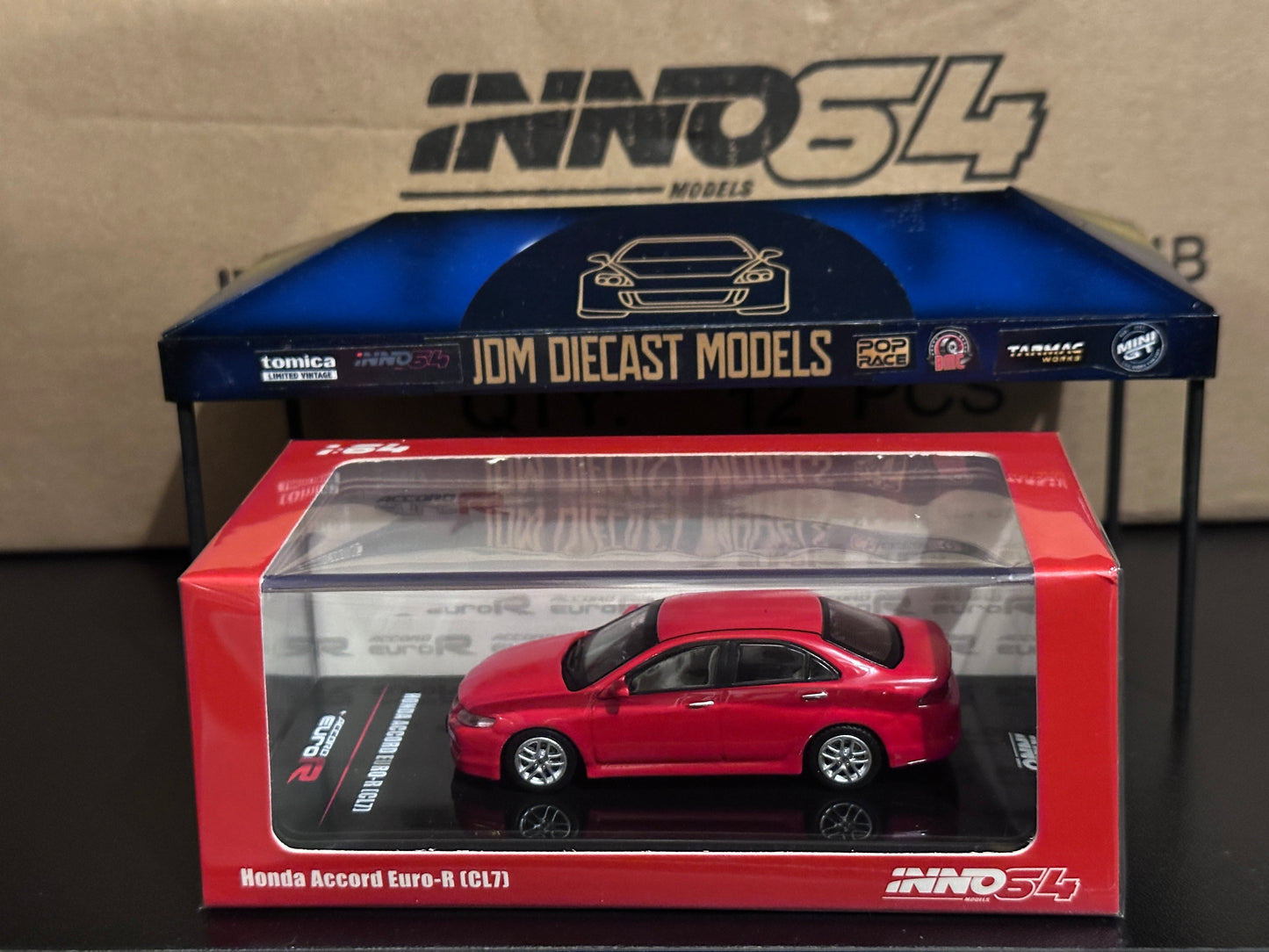 Honda Accord Euro-R (CL7) Milano Red with extra wheels and decals IN64-CL7-RE