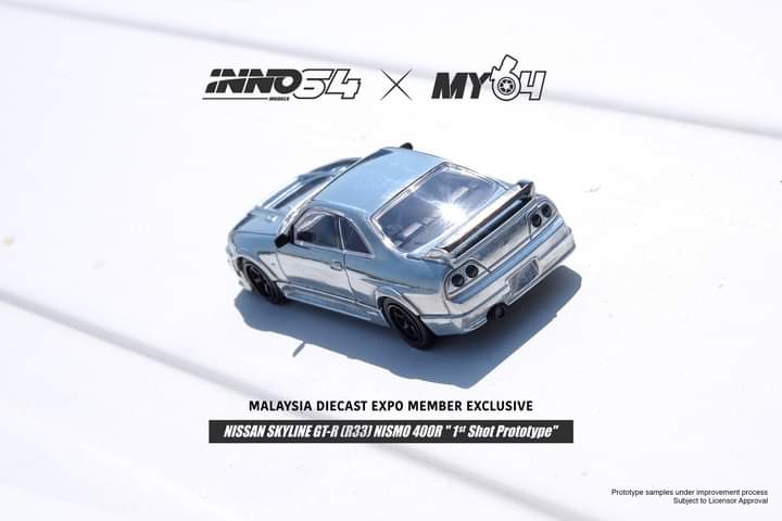 Inno64 Nissan Skyline GT-R (R33) Nismo 400R "1st Shot Prototype" Malaysia Diecast Expo 2022 Member My64 Exclusive Raw Chrome