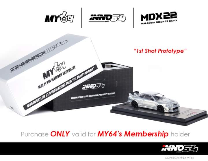 Inno64 Nissan Skyline GT-R (R33) Nismo 400R "1st Shot Prototype" Malaysia Diecast Expo 2022 Member My64 Exclusive Raw Chrome