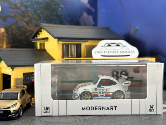 MODERNART WHITE/DECALS DWARFED 993 TURBO RWB APPLE PORSCHE WITH FIGURINE
