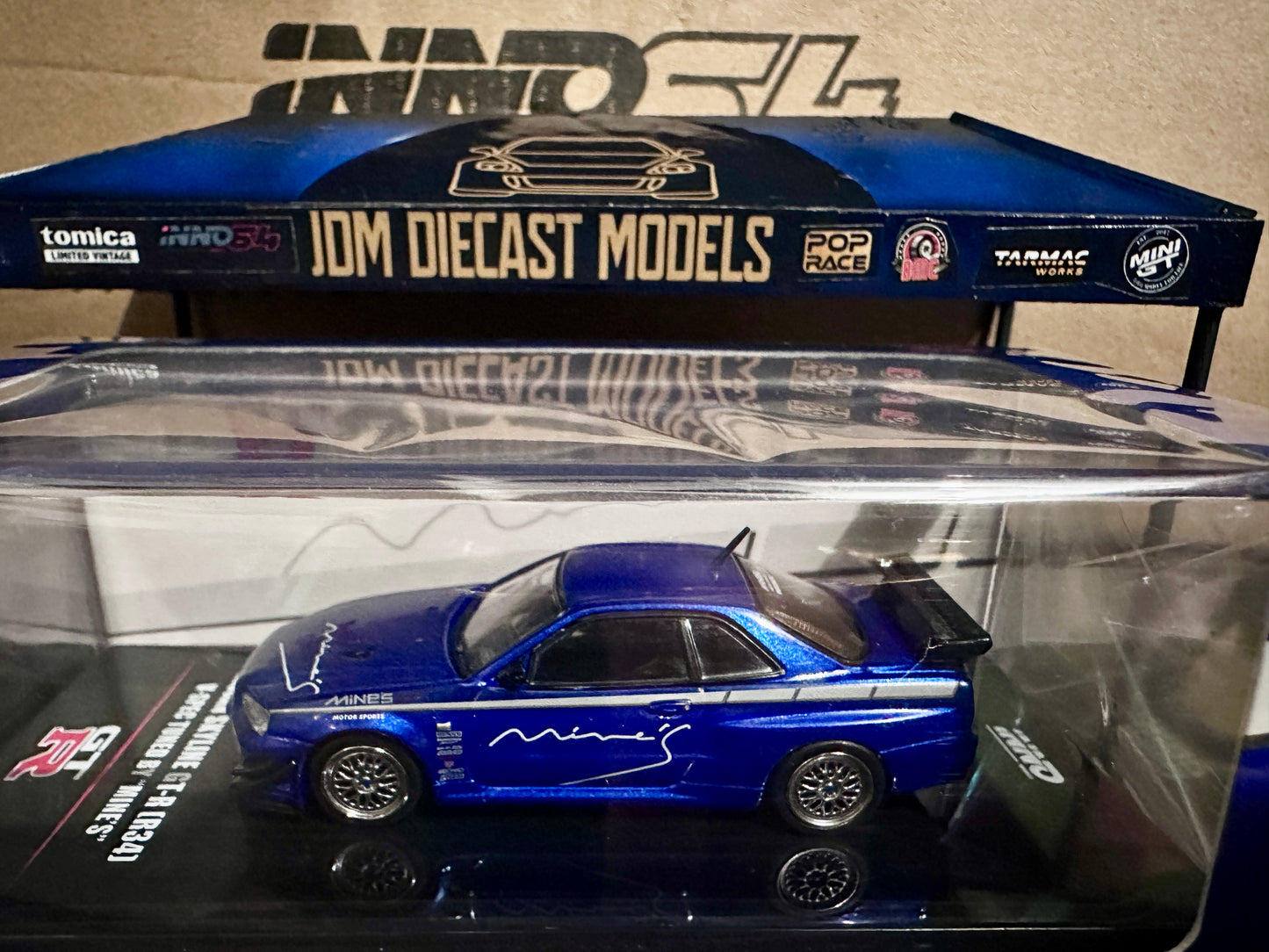 Inno64 Nissan Skyline GT-R (R34) V-SPEC Tuned by "MINE'S" Blue IN64-R34VS-MINES-BL