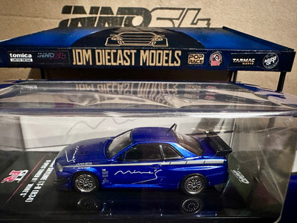 Inno64 Nissan Skyline GT-R (R34) V-SPEC Tuned by "MINE'S" Blue IN64-R34VS-MINES-BL