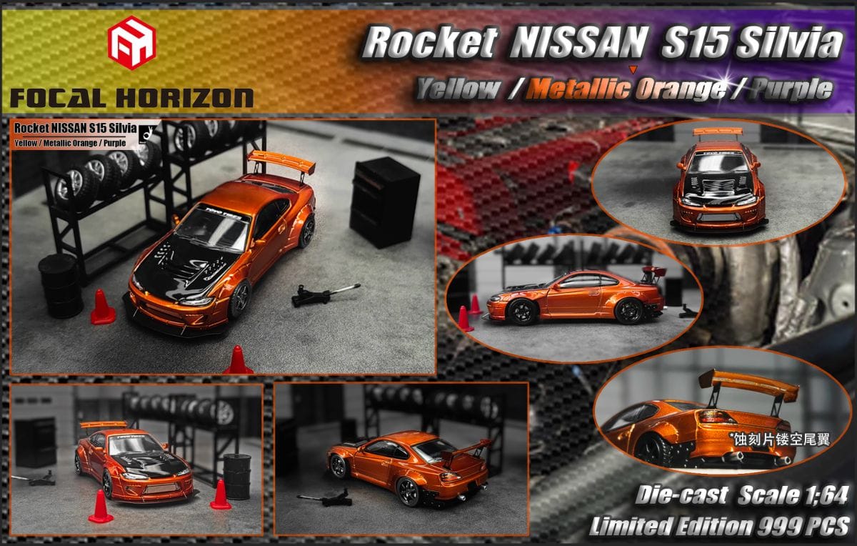 Focal Horizon Silvia S15 Pandem Rocket Bunny Black Hood -Yellow / Purple / Metallic Orange
