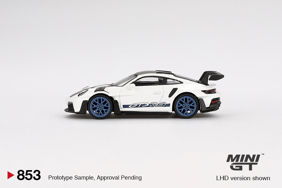 Mini GT Porsche 911 (992) GT3 RS Weissach Package White with Indigo Blue MGT00853