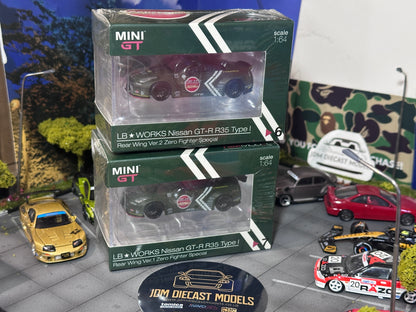 MiniGT LB Works Nissan GT-R R35 Type I Rear Wing Ver.2 Zero Fighter Hong Kong Special MGT00006-R & MGT00007 Set