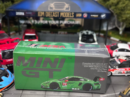 Mini GT Porsche 911 GT3 R #77 2024 IMSA Daytona 24 Hrs GTD Pro 2nd Place AO Racing MGT00889