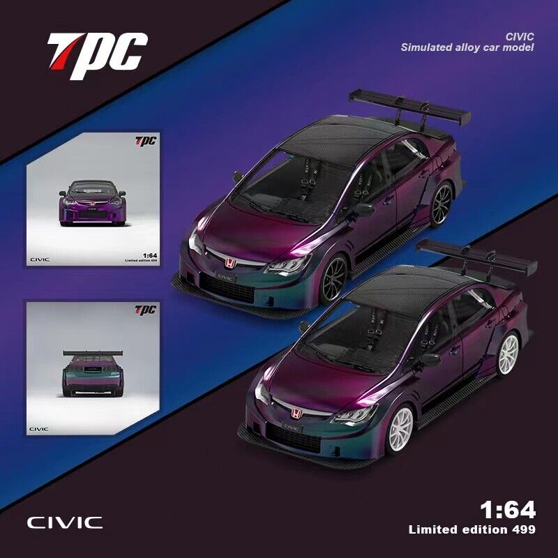 TPC Honda Civic FD2 Carbon Cap Chameleon Magic Purple Black Wheels