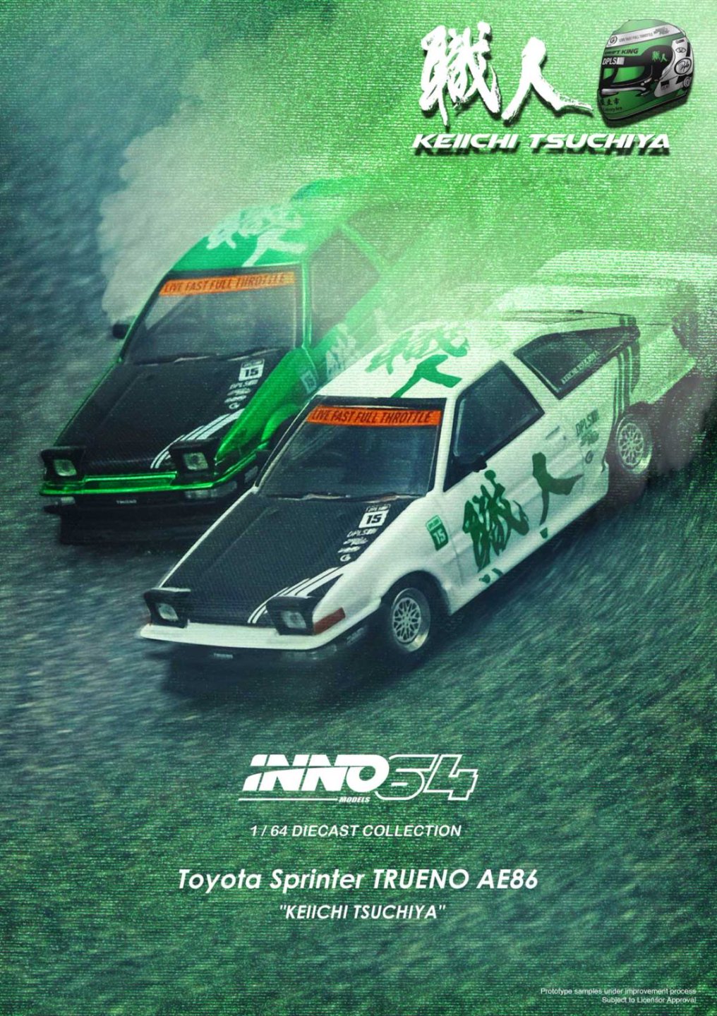 Inno64 Toyota Sprinter Trueno AE86 “Keiichi Tsuchiya” (with chance of chase car) IN64-AE86-KT