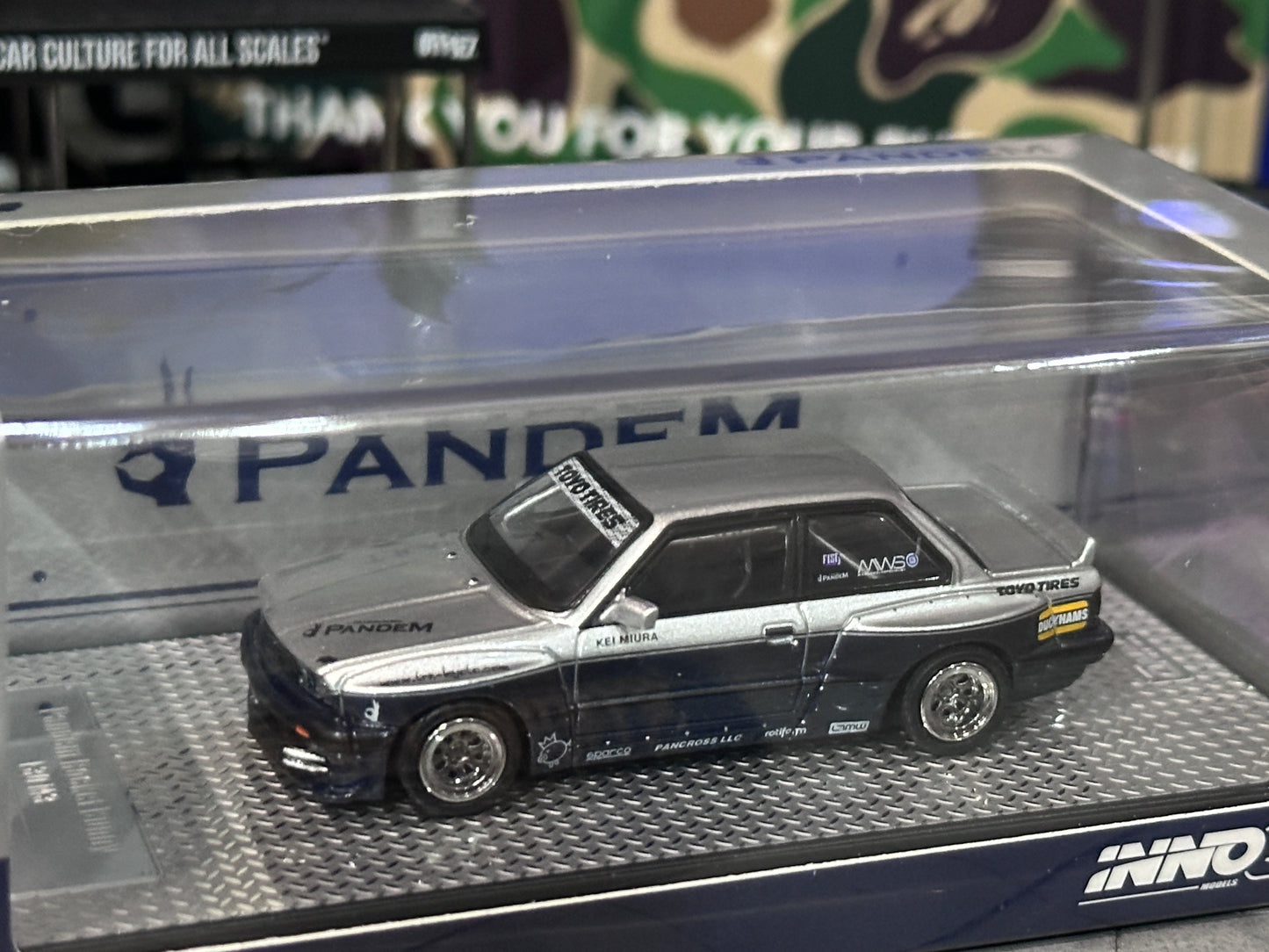 Inno64 Pandem E30 M3 Blue Silver Rocket Bunny Toyo Tyres Kei Miura IN64-E30P-SILBLU
