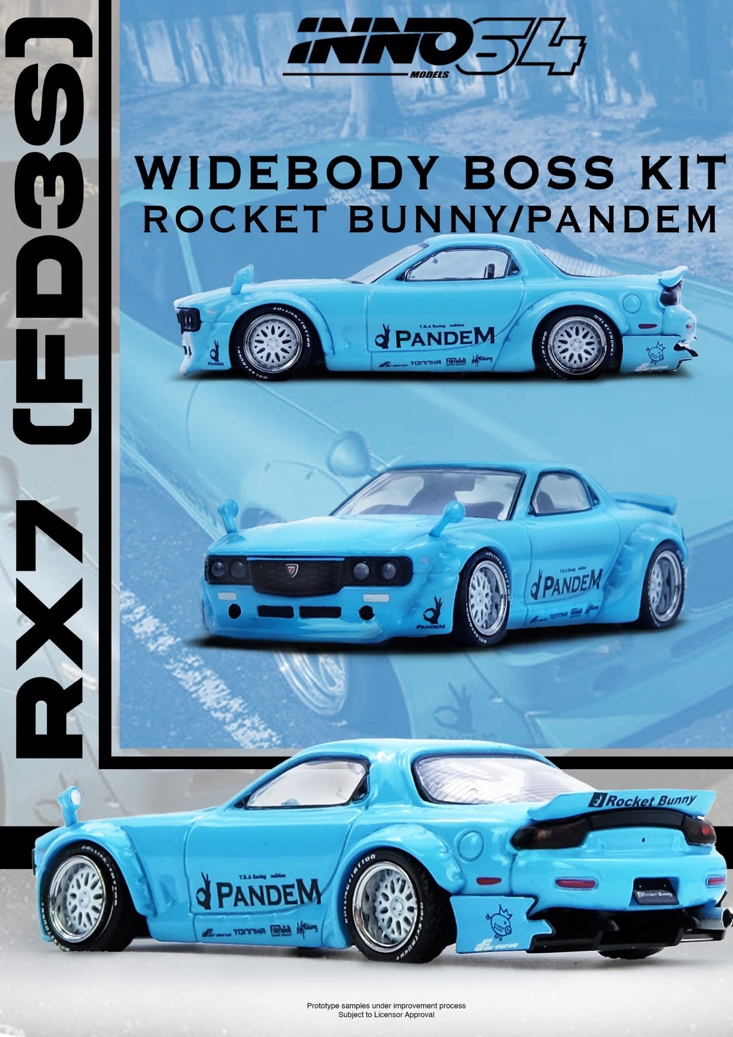 Inno64 Mazda RX-7 FD3S Pandem Rocket Bunny Tiffany Blue New MOULD IN64-RX7FDP-TIFBLU