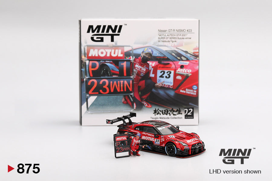 Mini GT Nissan GT-R NISMO #23 "MOTUL AUTECH GT-R 2021" SUPER GT SERIES Suzuka winner W/ Matsuda Figure Tsugio Matsuda Collection No.2 MGT00875