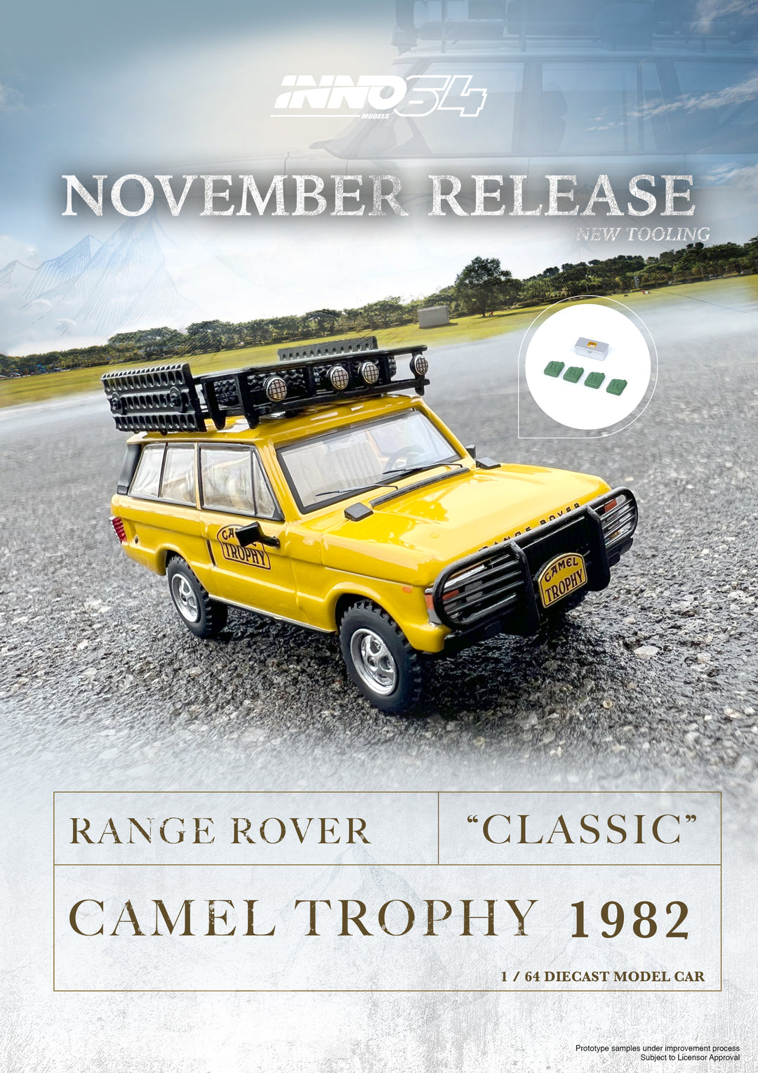 Inno64 Range Rover "Classic" / Camel Trophy 1982 with tool box and oil containers IN64-RRC-CT82
