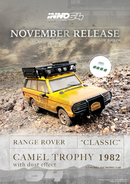 Inno64 Range Rover "Classic" with dust effect / Camel Trophy 1982 with tool box and oil containers IN64-RRC-CT82DE