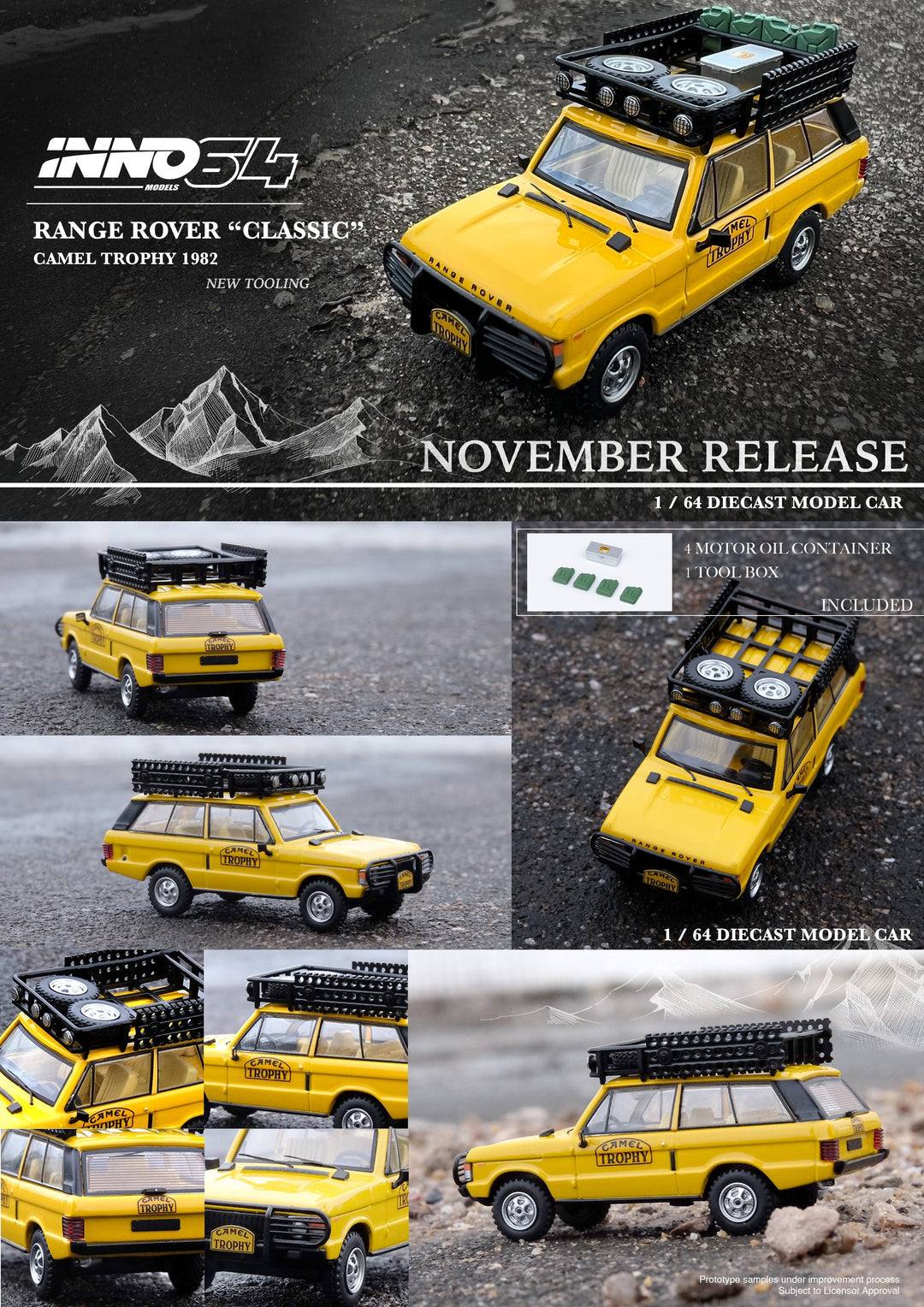 Inno64 Range Rover "Classic" / Camel Trophy 1982 with tool box and oil containers IN64-RRC-CT82