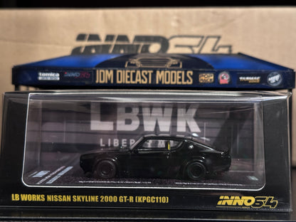 Inno64 NISSAN SKYLINE 2000 GT-R (KPGC110) LB WORKS "KENMERI" BLACK IN64-KPGC110LB-BLA