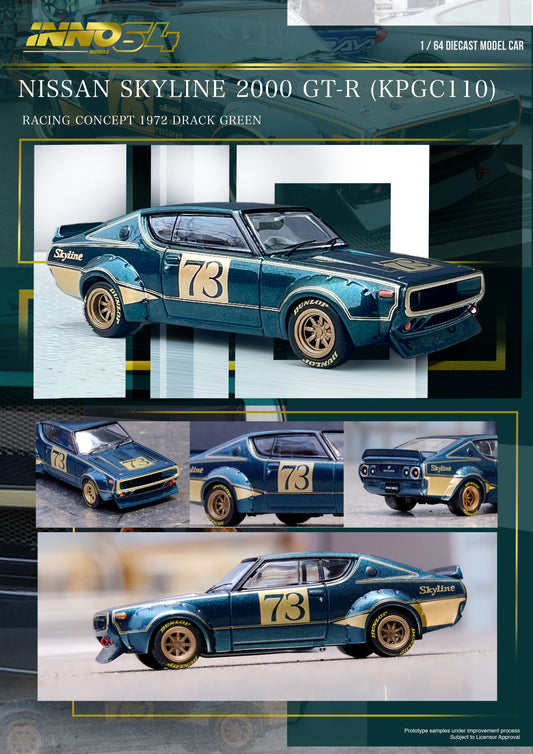 INNO64 Die-cast NISSAN SKYLINE 2000 GT-R (KPGC110) Racing Concept Green