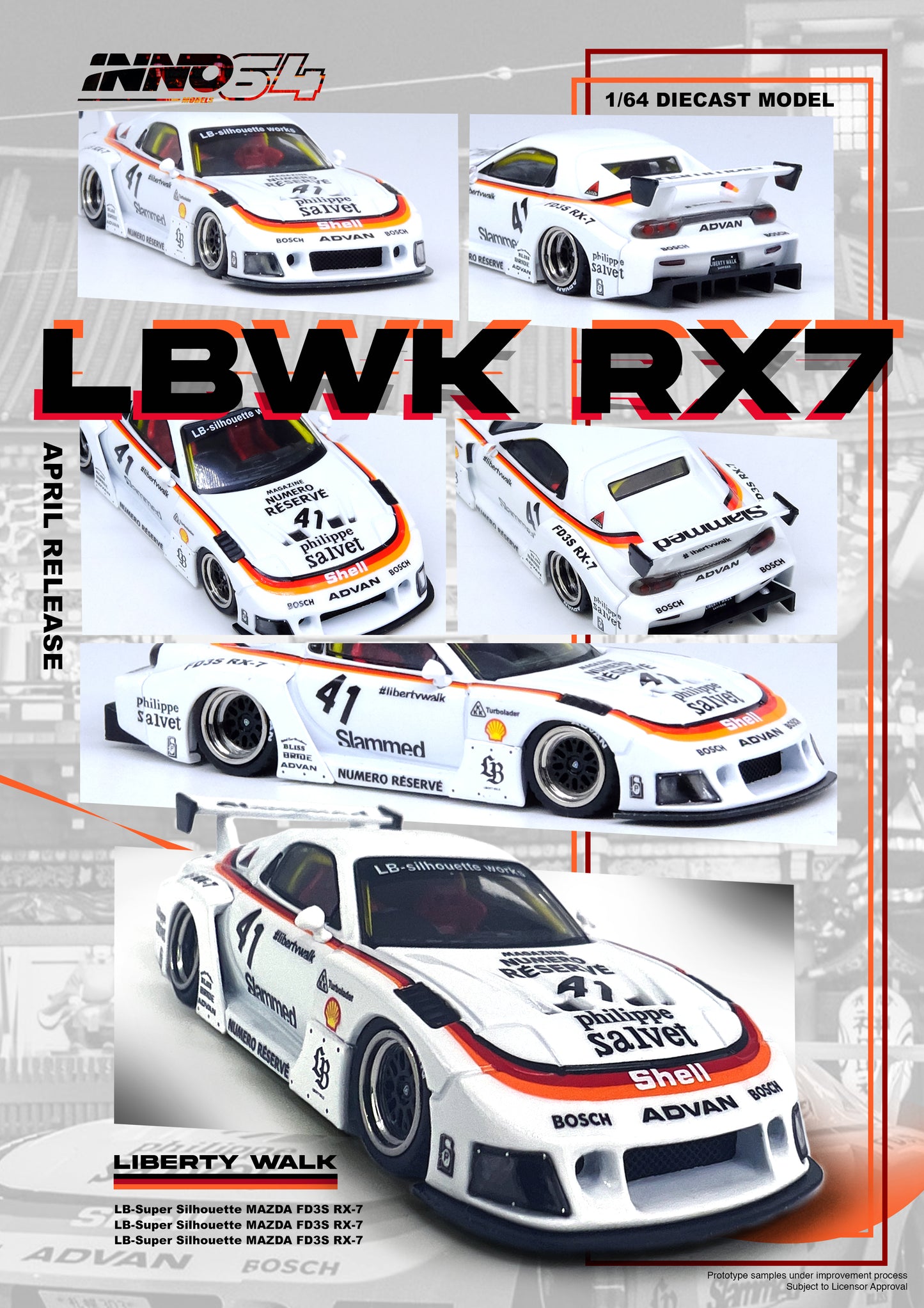 Inno64 Die-Cast Mazda RX7 (FD3S) LB-SUPER Silhouette
Shell White In Stock