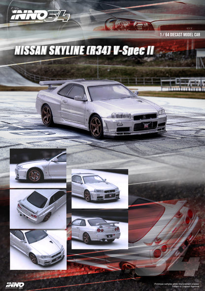 Inno64 Die-Cast Nissan Skyline GT-R (R34) V-Spec II Silver