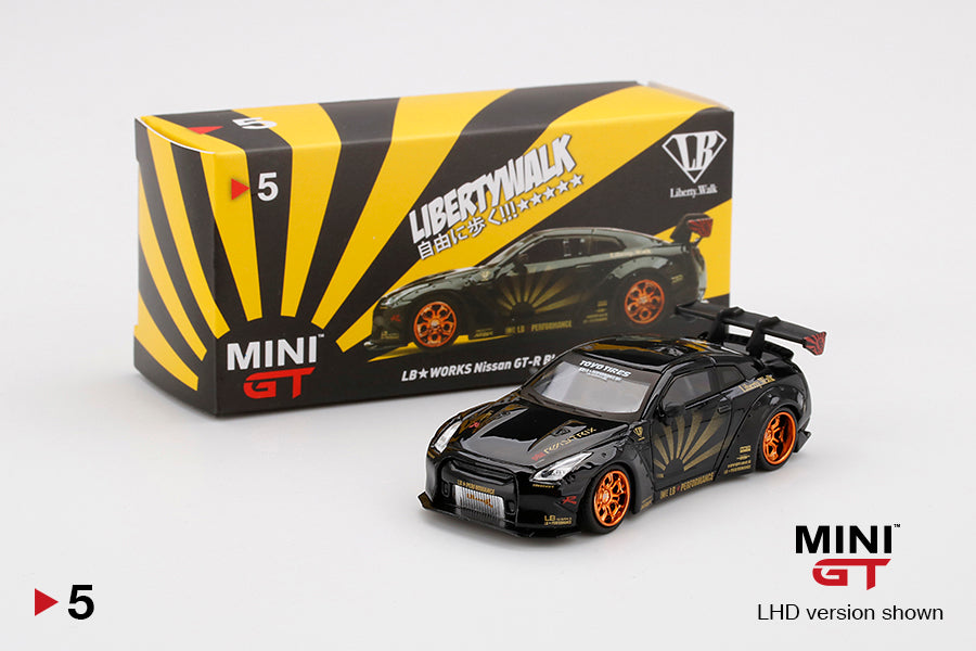 Mini GT LB★WORKS Nissan GT-R (R35) Black w/ Copper Wheel Type 1, Rear Wing Ver 1+2