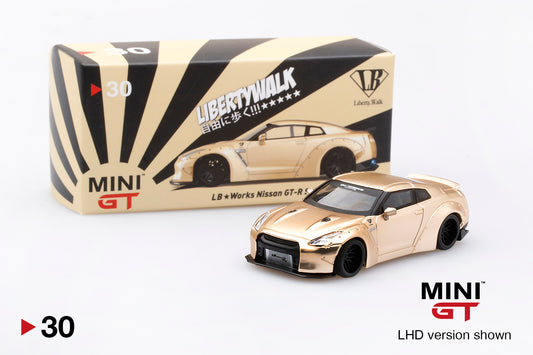Mini GT LB★WORKS Nissan GT-R (R35) Satin Gold Type 1, Rear Wing Ver 2 USA Mijo Blister