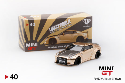 Mini GT LB★WORKS Nissan GT-R (R35) Satin Gold w/ Carbon Type 1, Rear Wing Ver 2 Japan Special Edition