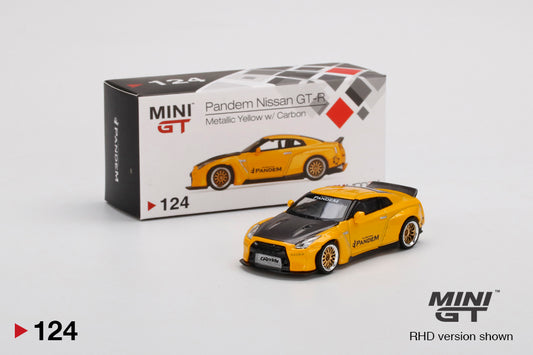 Mini GT Pandem Nissan GT-R (R35) Metallic Yellow w/ Carbon Duck Tail MGT00124
