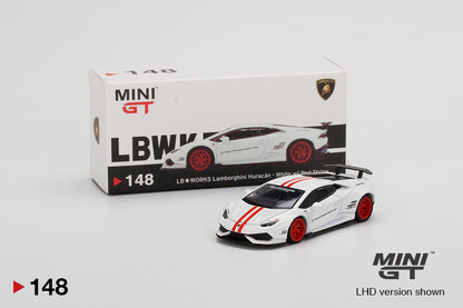 Mini GT LB★WORKS Lamborghini Huracán ver. 1 White w/ Red Stripe MGT00148
