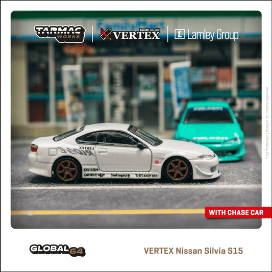 Tarmac Works July 2024 VERTEX Nissan Silvia S15 White Metallic Lamley Special Edition T64G-023-WH