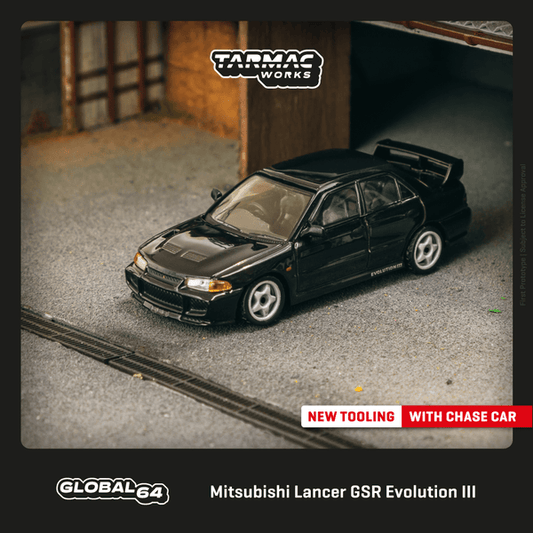 Preorder Tarmac Works July 2024 Mitsubishi Lancer GSR Evolution III Black T64G-050-BK