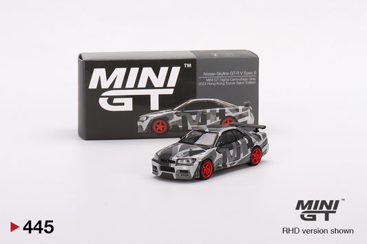 Mini GT Nissan Skyline GT-R (R34) V-Spec II Digital Camouflage Grey 2022 Hong Kong Toycar Salon Edition