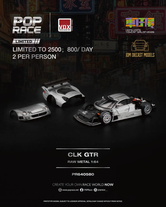 PR640580 Pop Race Mercedes-Benz CLK GTR Raw Metal Hong Kong ToyCar Salon