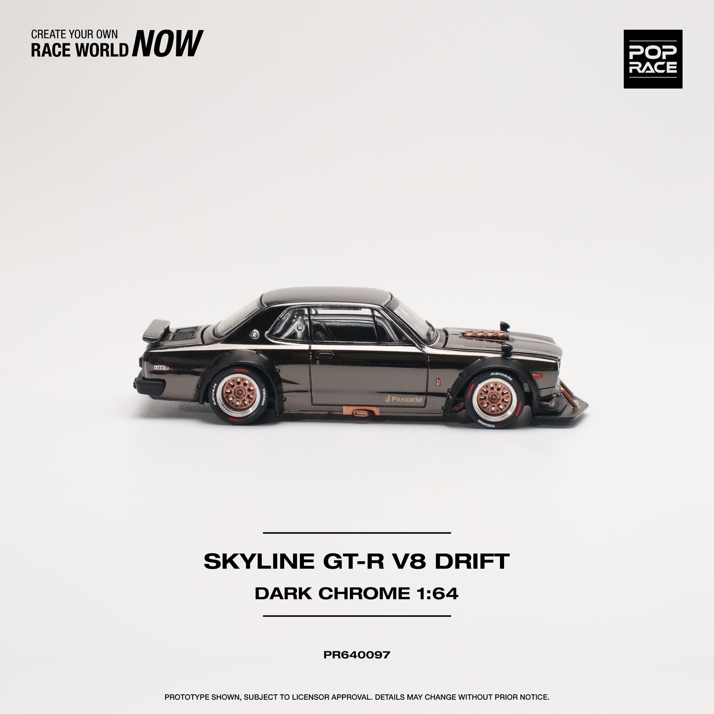 PopRace 1/64 Skyline GT-R V8 Drift (Hakosuka) Dark Chrome PR640097