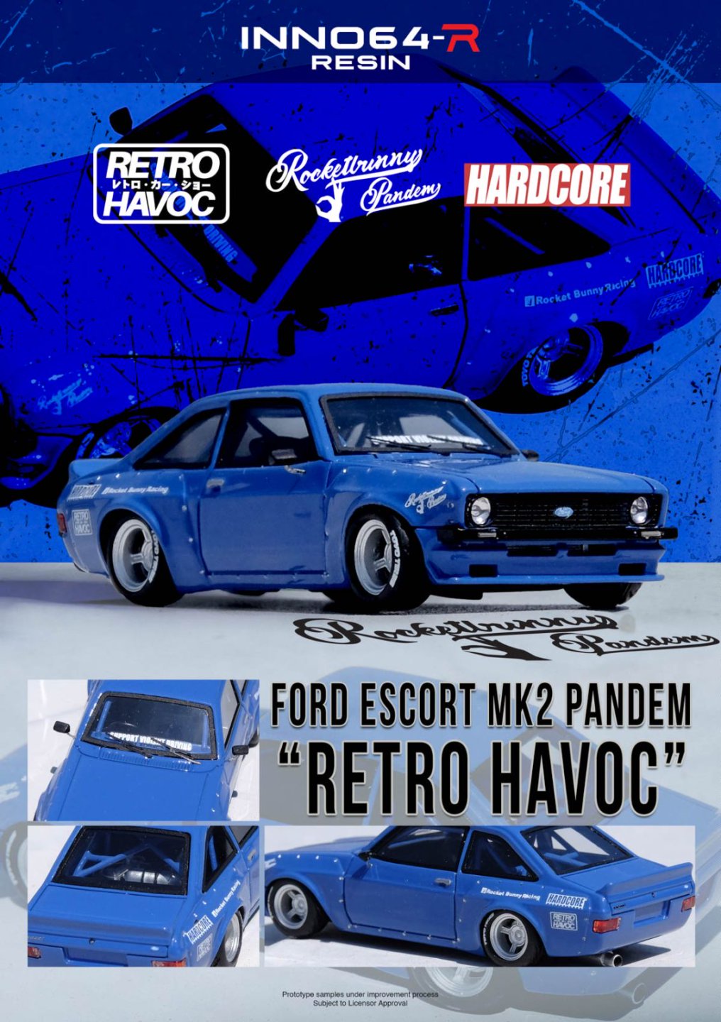 Inno64 Ford Escort MK2 Pandem "EMOTION" Retro Havoc BLUE IN64R-MK2P-BLUE