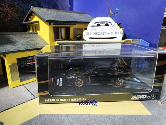 Inno64 Nissan GT-R50 By Italdesign Black With Gold Accents IN64-R50-BLK