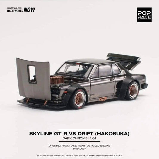 PopRace 1/64 Skyline GT-R V8 Drift (Hakosuka) Dark Chrome PR640097
