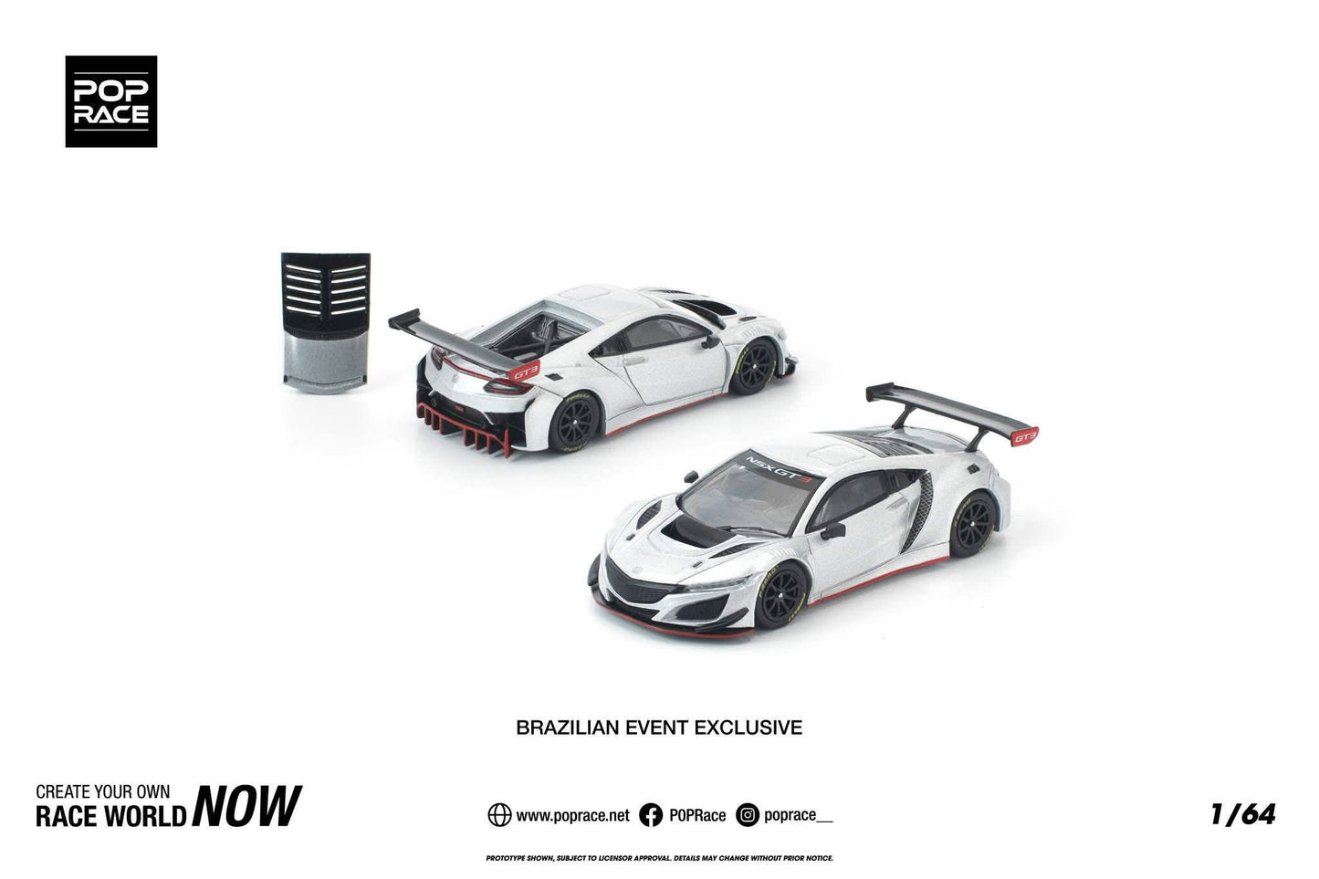 Pop Race Honda NSX GT3 EVO22 Silver 2025 Brazilian Event Exclusive PR640445