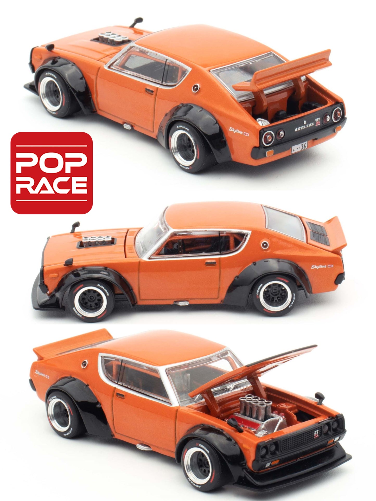 Poprace 1/64 Nissan Skyline KPGC110 Kenmari Orange PR64-173