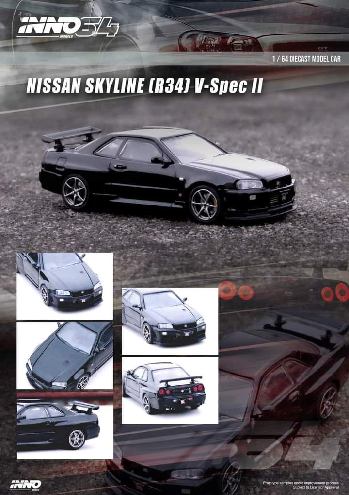 Inno64 1/64 Die-Cast NISSAN SKYLINE GT-R (R34) V-SPEC II BLACK