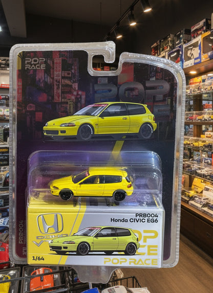 PopRace Honda EG6 Vancouver Yellow Exclusive PRB004 Blister 1/64
