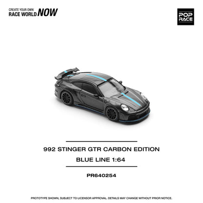 PopRace 1/64 STINGER 992 Carbon Edition with blue Line PR640254