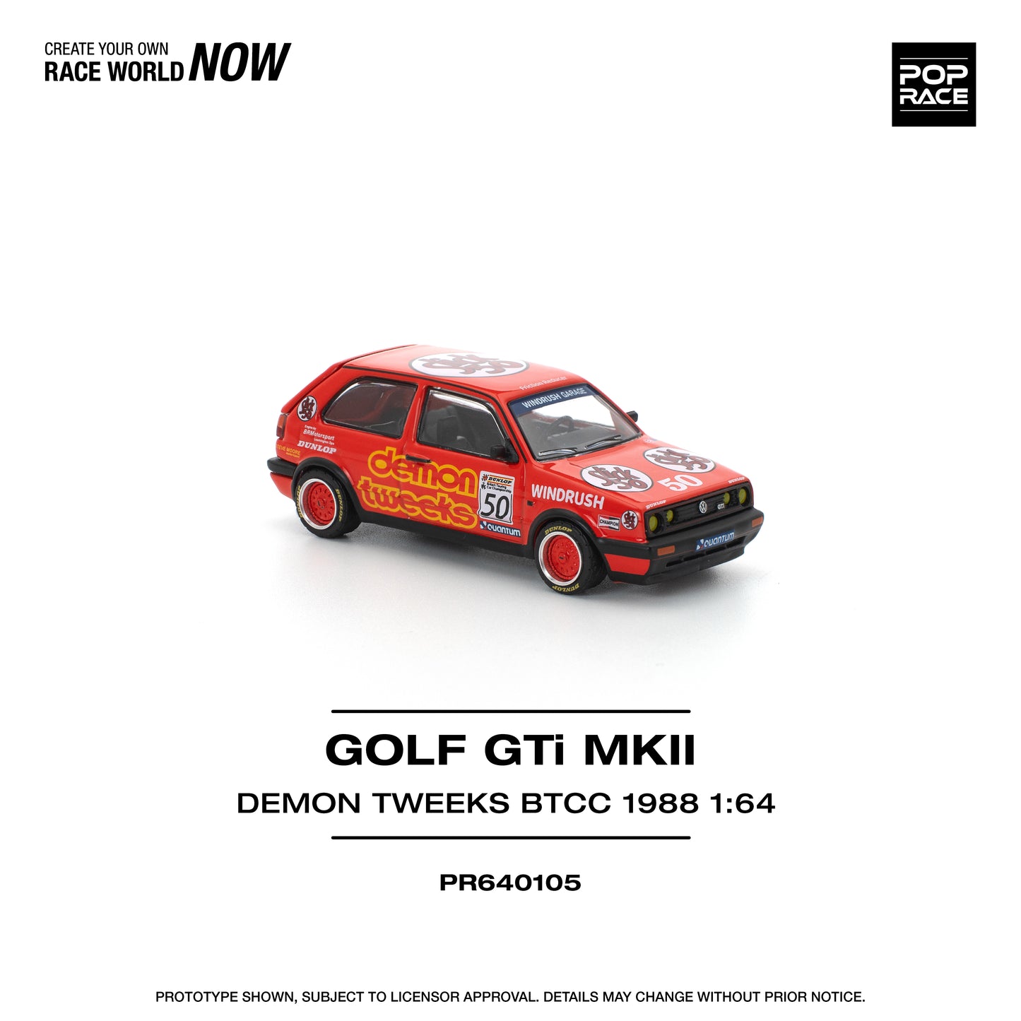 PopRace 1/64 Volkswagen Golf GTi MKII Demon Tweeks BTCC 1988 PR640105