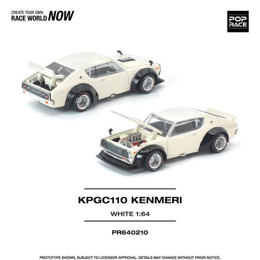 Preorder PopRace 1/64 PR640210 KPGC110 Nissan Kenmeri White